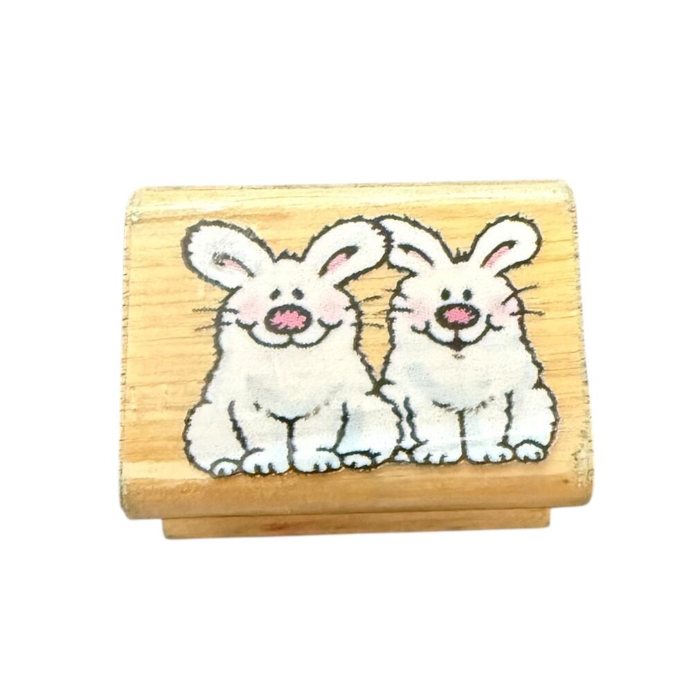Noteworthy Pair Of 2 Bunny Rabbits Rubber Stamp